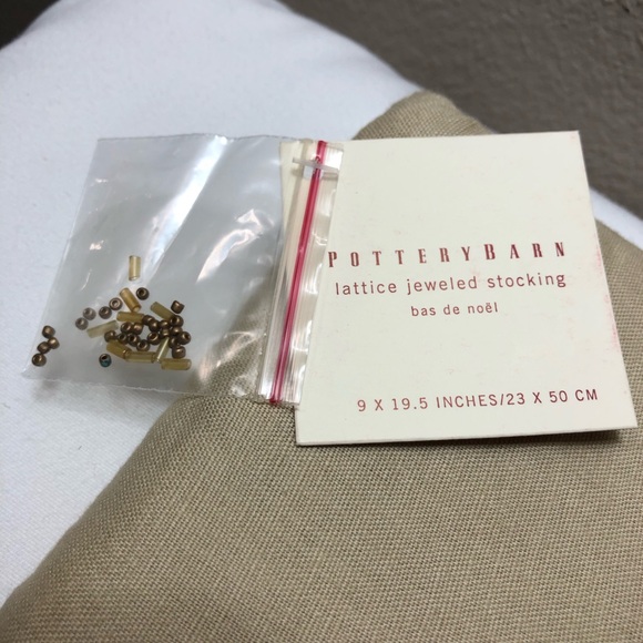 Pottery Barn 2 Linen Cotton Blend Lattice Jewel Christmas Stockings 9 X 19.5 In - Picture 9 of 12